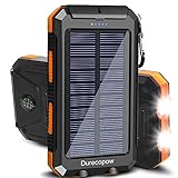 Solar Charger, Durecopow 20000mAh Portable Outdoor Waterproof Solar Power Bank, Camping External Backup Battery Pack Dual 5V USB Ports Output, 2 Led Light Flashlight with Compass (Orange)