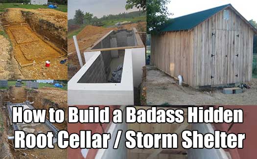 How to Build a Badass Hidden Root Cellar / Storm Shelter - We all know that a root cellar is a great place to store your food and root vegetables. The temperature is always cool and dark and the humidity is always dry (if you built it right).