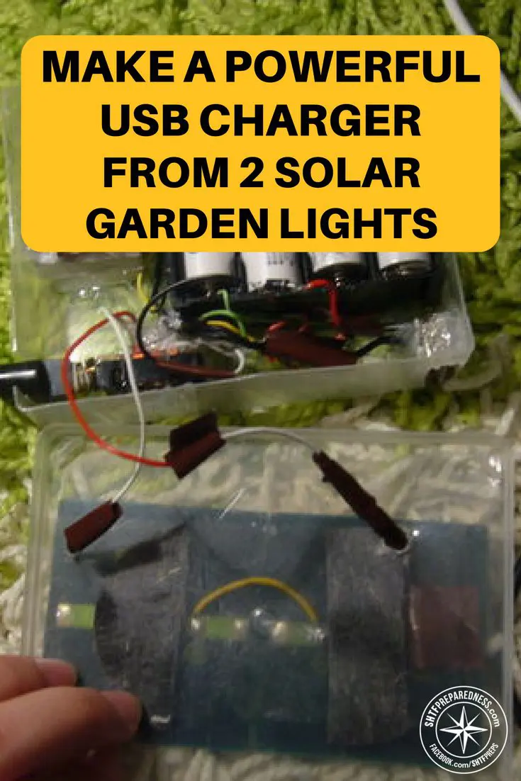 How To Make A Powerful USB Charger From 2 Solar Garden Lights - This uses 2 solar panels from garden lights you can pick up for a buck at the dollar store. The cool thing about this project is he used a few LED’s so you can not only charge your devices day or night but use it as a flashlight when you need to.