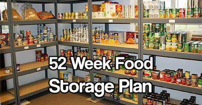 52 Week Food Storage Plan — This is the mother load of food storage articles, week by week food storage plan which tells you all about the food, the nutritional values and even what recipes you can make from it