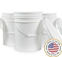 5 Gallon White Bucket & Lid - Durable 90 Mil All Purpose Pail - Food Grade - BPA Free Plastic (5 Gal. w/Lids - 6pk)