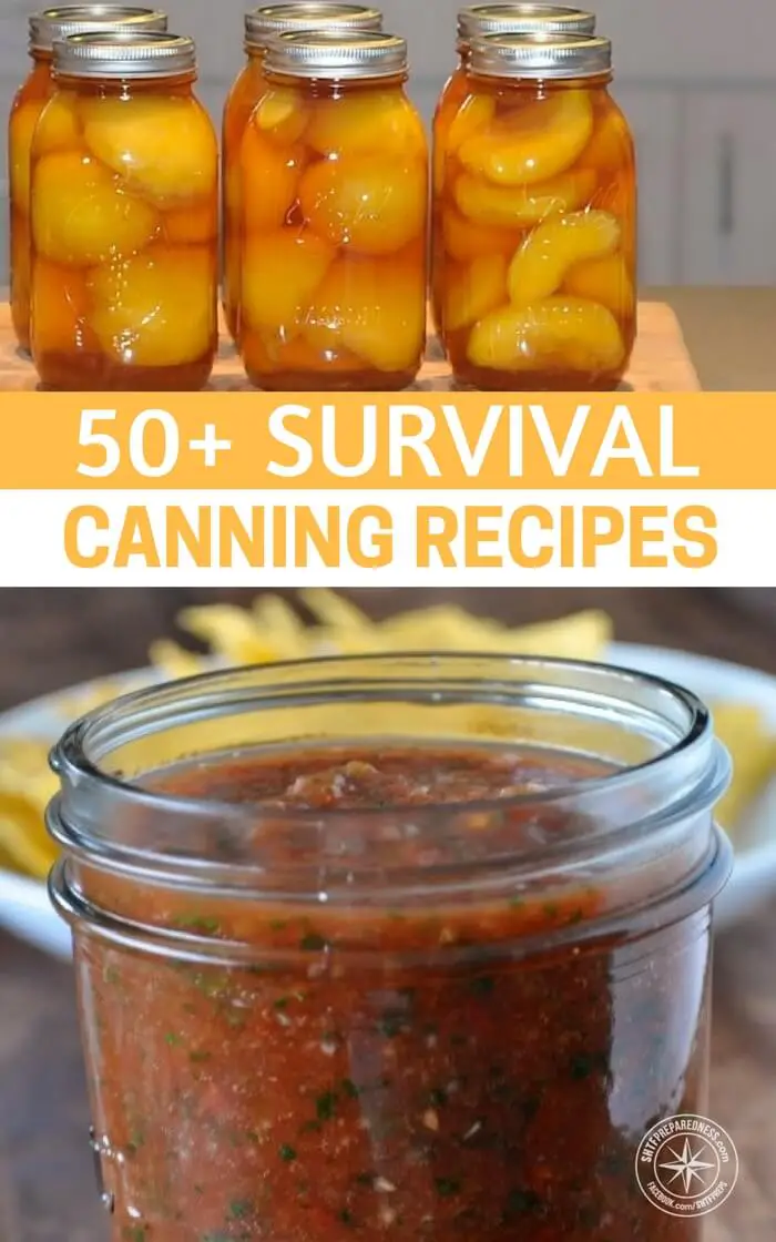 50+ Survival Canning Recipes — Canning is probably my most favorite way of preserving food. I love saving money and this is a great way to do just that!. Get a great selection of over 50 canning recipes that can be very valuable in any emergency situation