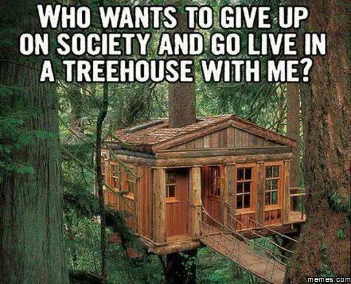 Who wants to give up on society and go live in a treehouse with me?