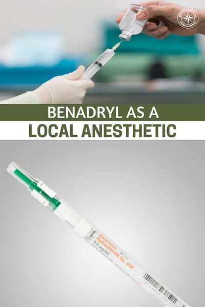 Benadryl as a Local Anesthetic - The author goes into deep detail about how to source the type of Benadryl that can be used in a syringe. What is discussed is using Benadryl as a substitute for the harder to find lidocaine when doing things like wound closure.
