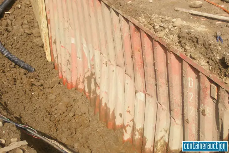 If a shipping container is buried underground, eventually the walls will buckle and collapse.