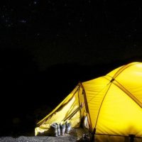 Yellow tent for camping in Iceland
