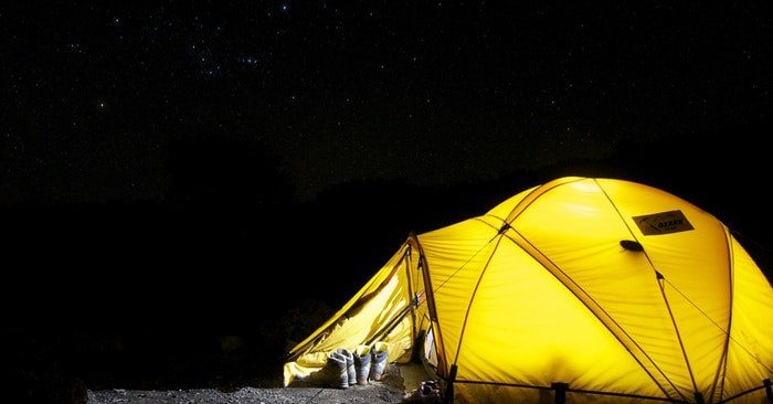 Yellow tent for camping in Iceland