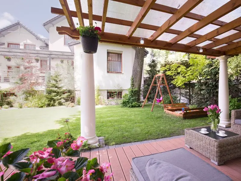 Outdoor furniture under a pergola
