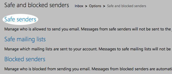 Click on "Safe senders".