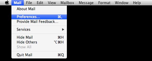 Select "Mail" and "Preferences" from the top menu.