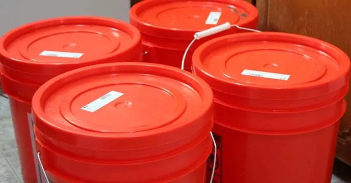 buckets used for food storage