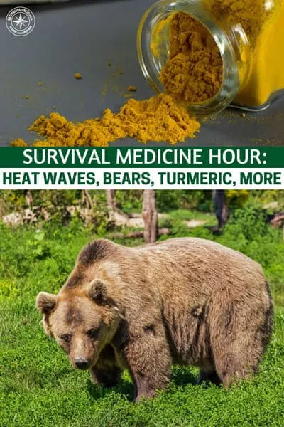 Survival Medicine Hour: Heat Waves, Bears, Turmeric, More - The topics are varied but will offer great insight on several issues. Heat waves is one topic that resonates this time of year. Bears and wildlife encounters is another. Finally they are discussing turmeric as well. This root has some very impressive properties that are worth discussing.