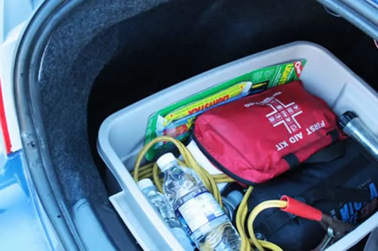 Emergency car survival kit in the trunk