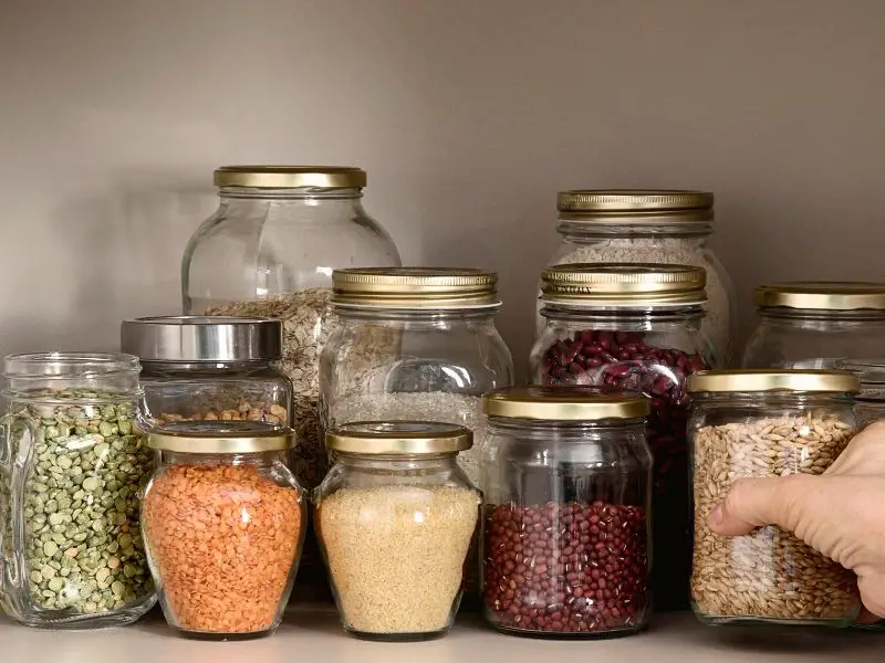 Glass jars filled with dry goods