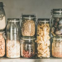Dry food stored in glass jars for long term needs
