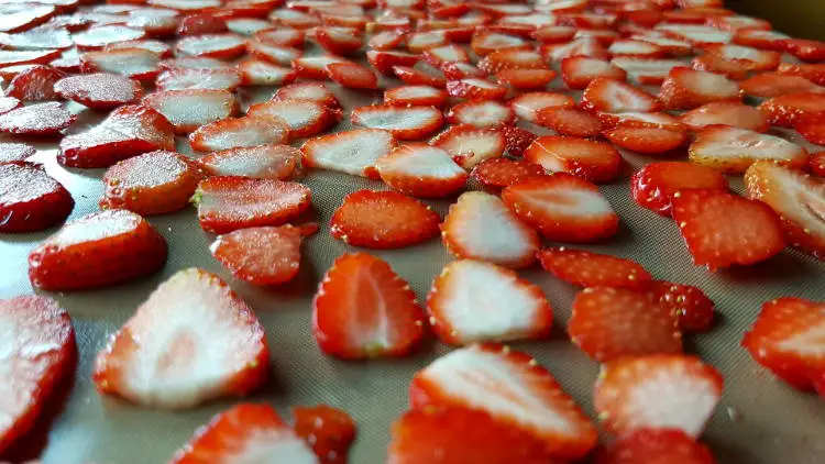 Sliced strawberries for the dehydrator