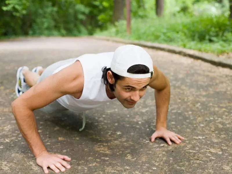 Young man doing a pushup