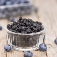 dehydrated blueberries in a glass bowl