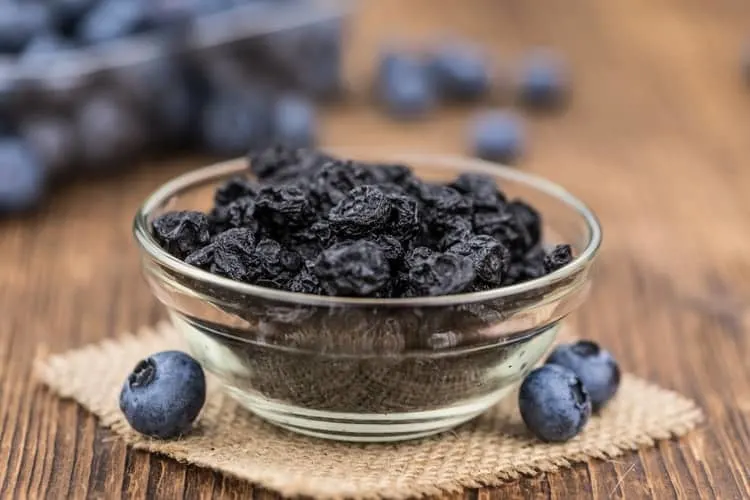 bowl of dehydrated blueberries