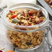 dehydrated fruit and honey granola in a bowl