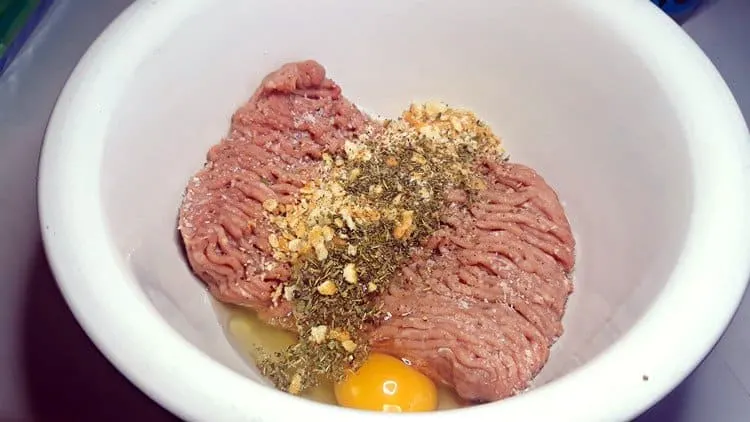 ground beef, 1 egg and seasoning for canned meatballs