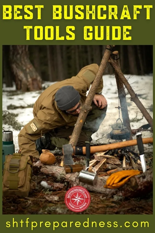 Build a bushcraft kit with these essential bushcraft tools and gear: knife, whetstone, axe, fire starter, tinder, shovel, cooking utensils, cordage, and compass.