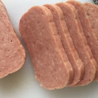 Sliced Spam A White Cutting Board