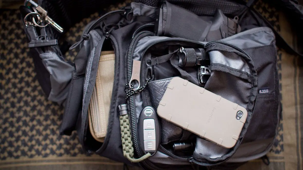 Most usual EDC gear items inside bag
