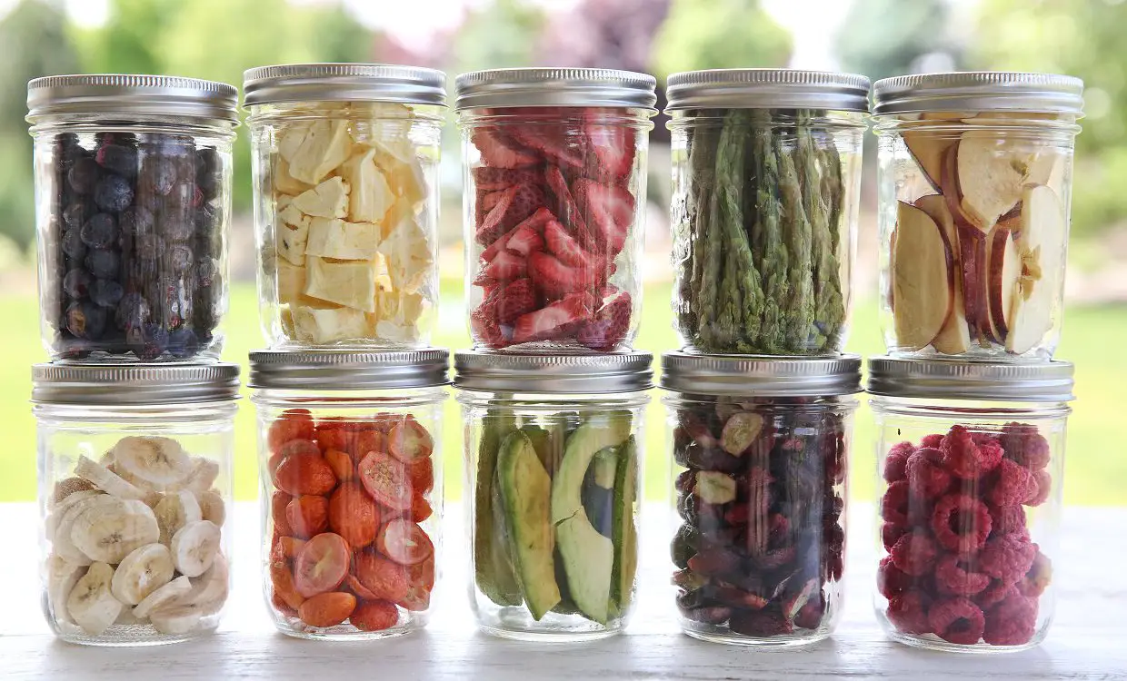 Properly dehydrated fruits and vegetables can be stored for up to 1 year
