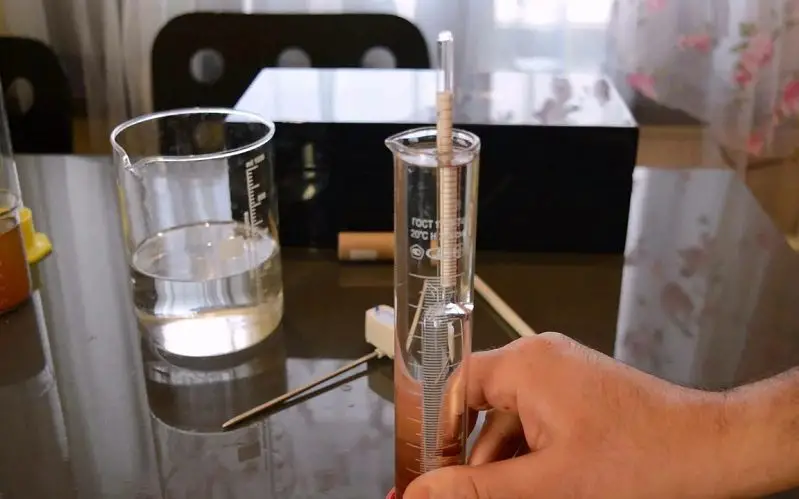 hydrometer in use