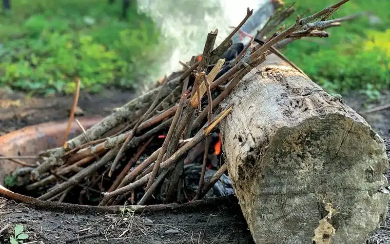 lean-to campfire